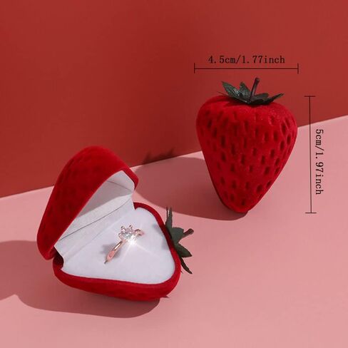 2Pcs Strawberry Ring Box Red Velvet Ring Jewelry Storage Box，Ideal for Marriage Proposals,Wedding，Birthdays and Anniversaries (Cherry) in Saudi Arabia