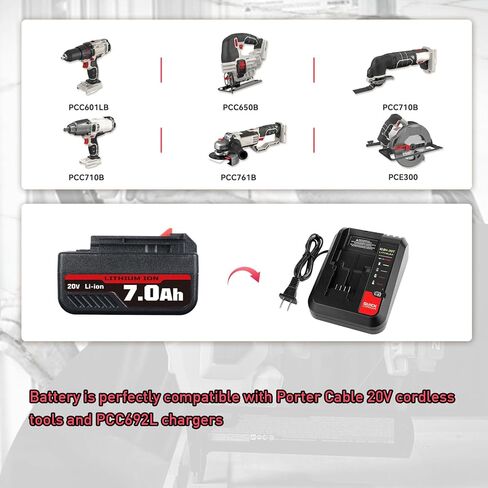 2 حزمة 7.0ah PCC685L 20V بطارية متوافقة مع كابل بورتر 20 فولت استبدال البطارية لكابل بورتر 20 فولت ماكس بطاريات ليثيوم أيون 20 فولت PCC685L PCC680L قابلة للشحن in Kuwait