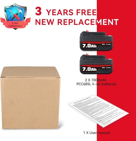 2 حزمة 7.0ah PCC685L 20V بطارية متوافقة مع كابل بورتر 20 فولت استبدال البطارية لكابل بورتر 20 فولت ماكس بطاريات ليثيوم أيون 20 فولت PCC685L PCC680L قابلة للشحن in Kuwait