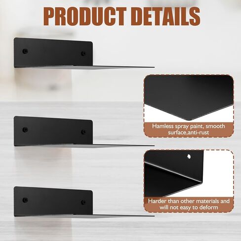 بيلوبي 6 قطع من رفوف معدنية عائمة صغيرة للكتب، رف كتب عائم اسود غير مرئي مع حافة قناة معدنية للتعليق على الحائط لعرض صور الحمام ومجسمات الاكشن in Kuwait