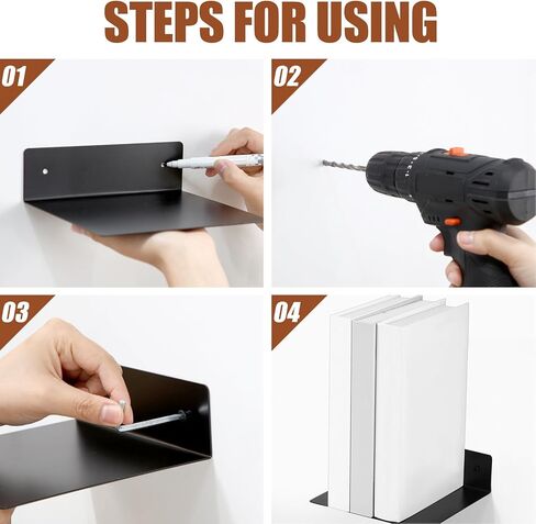 بيلوبي 6 قطع من رفوف معدنية عائمة صغيرة للكتب، رف كتب عائم اسود غير مرئي مع حافة قناة معدنية للتعليق على الحائط لعرض صور الحمام ومجسمات الاكشن in Kuwait