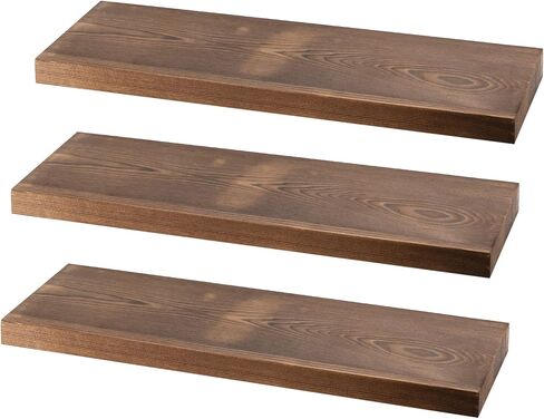 Kosiehouse Floating Shelves for Wall, Rustic Solid Pine Wood Wall Mounted Storage Shelves with Invisible Brackets, Set of 3 for Kitchen, Bathroom, Living Room in Saudi Arabia