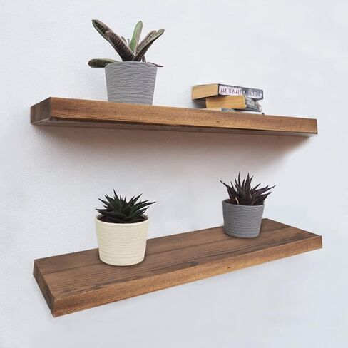Kosiehouse Floating Shelves for Wall, Rustic Solid Pine Wood Wall Mounted Storage Shelves with Invisible Brackets, Set of 3 for Kitchen, Bathroom, Living Room in Saudi Arabia
