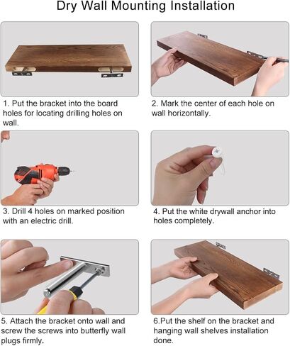 Kosiehouse Floating Shelves for Wall, Rustic Solid Pine Wood Wall Mounted Storage Shelves with Invisible Brackets, Set of 3 for Kitchen, Bathroom, Living Room in Saudi Arabia