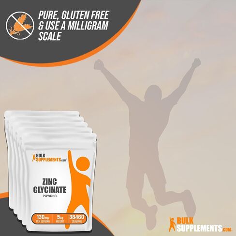 BulkSupplements.com Zinc Glycinate Powder - Zinc Supplement, Zinc 40mg, Zinc Glycinate Supplement for Immune Support - Gluten Free, 130mg per Serving, 500g (1.1 lbs) (Pack of 1) in Saudi Arabia