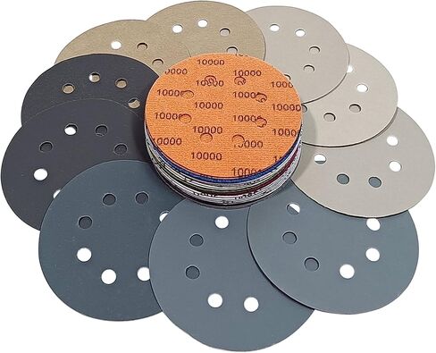 Rouswee 30 PCS 5 Inch 8 Hole #120-#5000 Sanding Discs 120/240/400/800/1000/1500/2000/2500/3000/5000 Grit Compatible for Random Orbital Sander Sanding Grinder (30 PCS 5 inch 8Hole #120-#5000) in Saudi Arabia