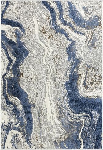 LUXE WEAVERS Marble Abstract Area Rug, Blue 2x7 in Saudi Arabia