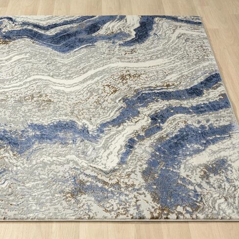 LUXE WEAVERS Marble Abstract Area Rug, Blue 2x7 in Saudi Arabia