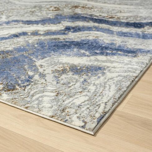 LUXE WEAVERS Marble Abstract Area Rug, Blue 2x7 in Saudi Arabia
