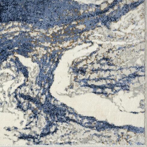 LUXE WEAVERS Marble Abstract Area Rug, Blue 2x7 in Saudi Arabia