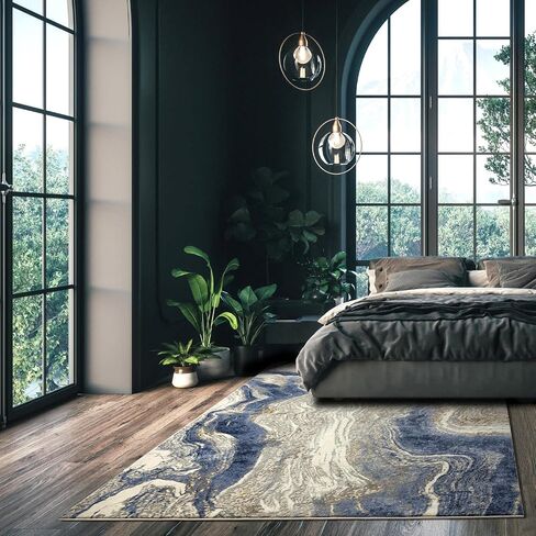 LUXE WEAVERS Marble Abstract Area Rug, Blue 2x7 in Saudi Arabia