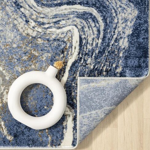 LUXE WEAVERS Marble Abstract Area Rug, Blue 2x7 in Saudi Arabia