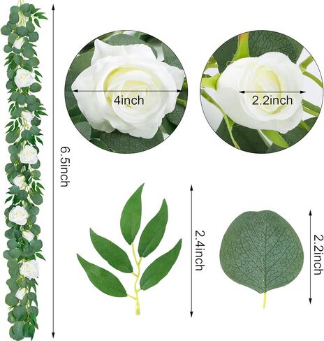 TELDRASSIL 3 عبوات من إكليل الأوكالبتوس الاصطناعي مع الزهور، وأوراق الأوكالبتوس الخضراء، وخضراء الدولار الفضي الصناعي مع زهور الورد لحفلات الزفاف والديكور الداخلي والخارجي in Kuwait