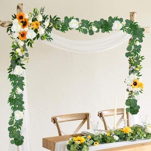 TELDRASSIL 3 عبوات من إكليل الأوكالبتوس الاصطناعي مع الزهور، وأوراق الأوكالبتوس الخضراء، وخضراء الدولار الفضي الصناعي مع زهور الورد لحفلات الزفاف والديكور الداخلي والخارجي in Kuwait