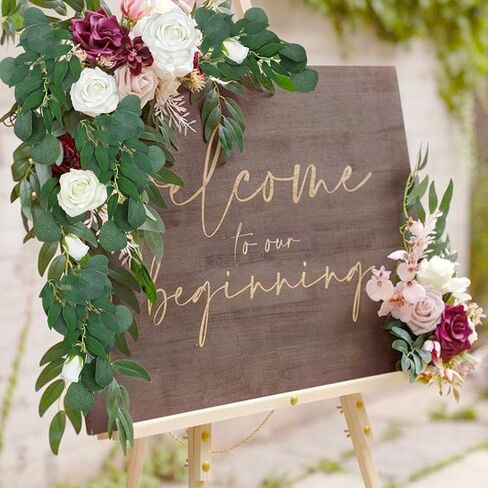 TELDRASSIL 3 عبوات من إكليل الأوكالبتوس الاصطناعي مع الزهور، وأوراق الأوكالبتوس الخضراء، وخضراء الدولار الفضي الصناعي مع زهور الورد لحفلات الزفاف والديكور الداخلي والخارجي in Kuwait