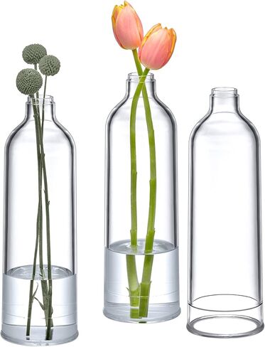 Amazing Abby - مزهرية فيرجينيا - 3 مزهريات برعم أكريليك، مزهريات زهور بلاستيكية لقطع الزفاف المركزية، ديكورات المنزل، زخارف المكاتب، مقاومة للكسر، حجم كبير، 10 بوصة (ارتفاع) in Kuwait