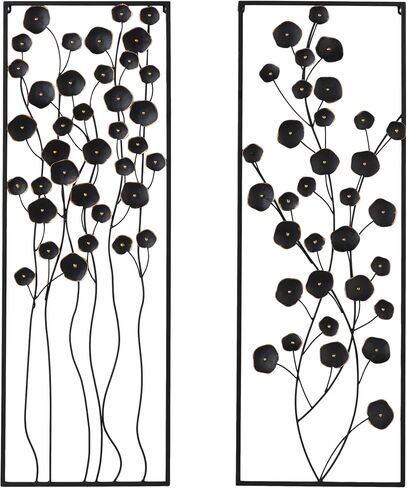 Deco 79 Metal Floral Wall Decor with Black Frame, Set of 2 15"W, 42"H, Black in Saudi Arabia