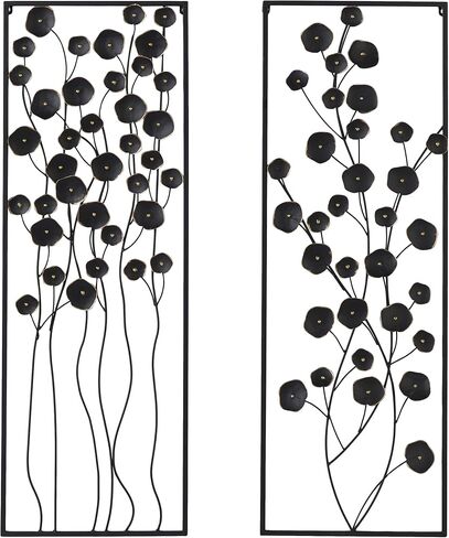 Deco 79 Metal Floral Wall Decor with Black Frame, Set of 2 15"W, 42"H, Black in Saudi Arabia