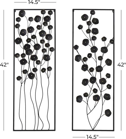 Deco 79 Metal Floral Wall Decor with Black Frame, Set of 2 15"W, 42"H, Black in Saudi Arabia