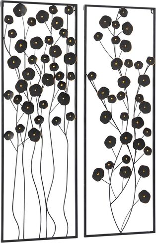 Deco 79 Metal Floral Wall Decor with Black Frame, Set of 2 15"W, 42"H, Black in Saudi Arabia