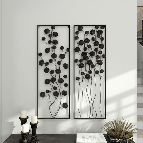 Deco 79 Metal Floral Wall Decor with Black Frame, Set of 2 15"W, 42"H, Black in Saudi Arabia