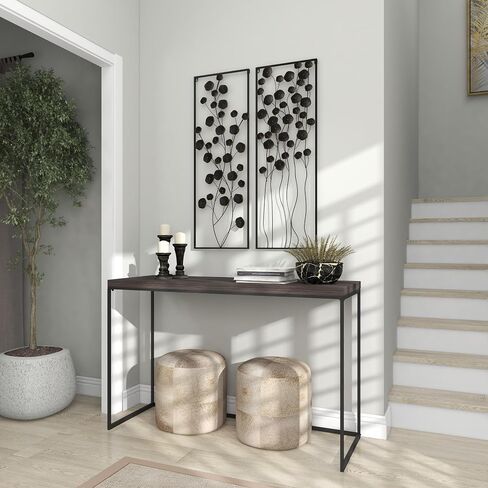 Deco 79 Metal Floral Wall Decor with Black Frame, Set of 2 15"W, 42"H, Black in Saudi Arabia