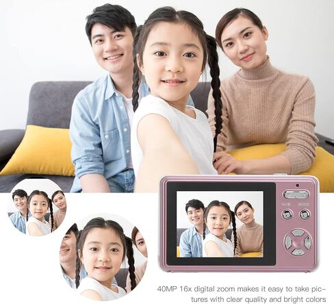 كاميرا wendeekun الرقمية، كاميرا تسجيل فيديو FHD 1080P 40MP مع تكبير رقمي 16X، كاميرا فيديو صغيرة بشاشة IPS 2.4 بوصة، كاميرات صغيرة محمولة للطلاب والمراهقين والأطفال والبالغين والمبتدئين (وردي) in Kuwait