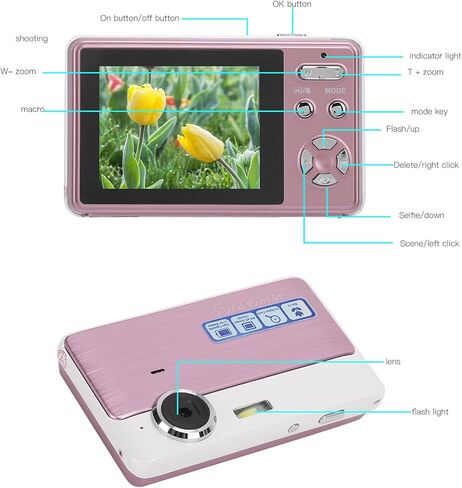 كاميرا wendeekun الرقمية، كاميرا تسجيل فيديو FHD 1080P 40MP مع تكبير رقمي 16X، كاميرا فيديو صغيرة بشاشة IPS 2.4 بوصة، كاميرات صغيرة محمولة للطلاب والمراهقين والأطفال والبالغين والمبتدئين (وردي) in Kuwait