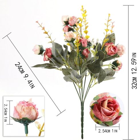 Luyue 7 فرع 21 رأس من الحرير الاصطناعي زهور وهمية أوراق الورد باقة ديكور زهور الزفاف، عبوة من 2 (قهوة حمراء) in Kuwait