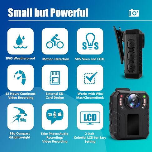 SPIKECAM 12 Hours Body Camera with Audio Video Recording and Night Vision, Police Body Cam for Law Enforcement, Security, Officers, Civilians, 64GB in Kuwait