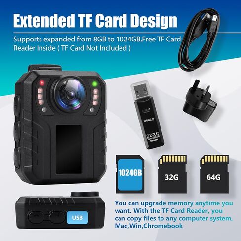 SPIKECAM 12 Hours Body Camera with Audio Video Recording and Night Vision, Police Body Cam for Law Enforcement, Security, Officers, Civilians, 64GB in Kuwait