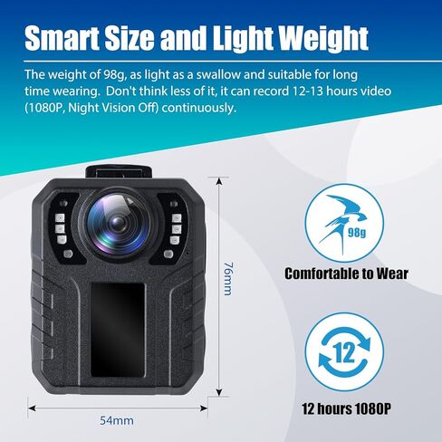 SPIKECAM 12 Hours Body Camera with Audio Video Recording and Night Vision, Police Body Cam for Law Enforcement, Security, Officers, Civilians, 64GB in Kuwait