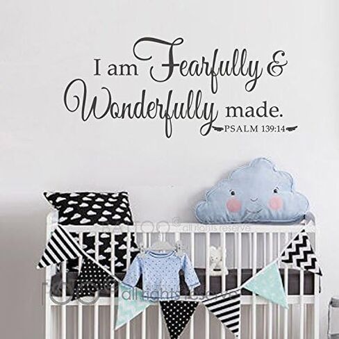 BATTOO أنا مصنوع بشكل مخيف ورائع مزمور 139:14 ملصق حائط من الفينيل لغرفة الحضانة أو الطفل مقاس 22 بوصة ث آية الكتاب المقدس، أسود in Kuwait