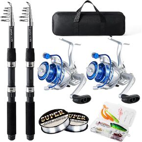Tripquips Fishing Pole Combo, 6.9ft 2Pcs Telescopic Rods Set, Collapsible Fishing Rods, 2PCS Spinning Reel Set with Carrier Bag Freshwater Fishing Rod and Reel Combos Kits in Kuwait