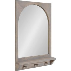 مرآة حانة كيت آند لوريل أندوفر مع خطافات معطف، 20 × 30، خشب طبيعي، مرآة حائط خشبية مزخرفة مع ثلاثة أوتاد معلقة ورف عرض صغير in Kuwait