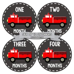 Baby Month Stickers for Boy - Monthly Milestone Sticker for Boy - 12 Monthly Milestone Stickers - Baby Monthly Stickers for Infant First Year - Fire Engine Truck in Kuwait