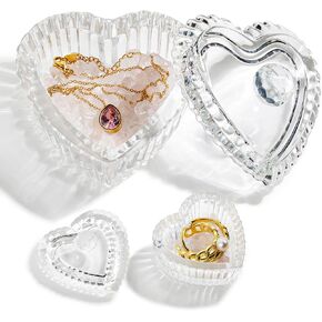 زين بليس صندوق مجوهرات على شكل قلب من الزجاج الكريستالي مع غطاء، صندوق على شكل قلب بتصميم منقوش رائع، صناديق حلي لطيفة مثالية لتخزين الاقراط والقلائد والخواتم وترتر الاظافر والحلوى in Kuwait