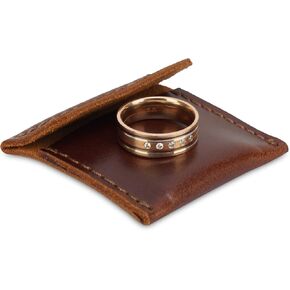 CestAntiQ, Leather Wedding Ring Case Engagement Pouch Bride & Groom Jewelry Storage Marriage Travel Ring Bearer Proposal Ring Holder Handmade Brown