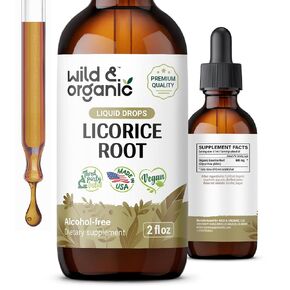 Wild & Organic Licorice Root Liquid Extract - Licorice Root Supplement for Respiratory Health & Digestion Support - Glycyrrhiza Glabra Tincture - Vegan, Alcohol Free Drops - 2 fl oz