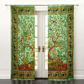 Mandala Curtain Wall Hanging 82 X 27 Inch Window Room Driver Curtain Panels Pair 82 Lenght Set of 2, Indian Hippie Curtains Bird Tapestry Window Door Cover Curtain Hangin (Yellow) in Saudi Arabia