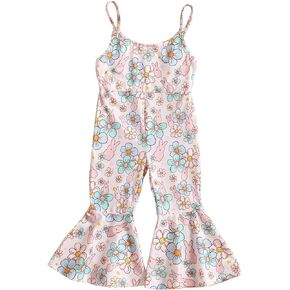 YOKJZJD Toddler Baby Girl Easter Outfit Rabbit Sleeveless Romper Jumpsuit Overalls Bunny Bell Bottom Pants Leggings