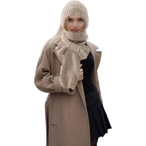 Integrated Ear Protection Windproof Cap Scarf for Women - Balaclava Hood Hat Scarf - Hat with Scarf Attached - Women's Winter Hats with Ear Flaps Knitted Hooded Scarf Grey in Kuwait