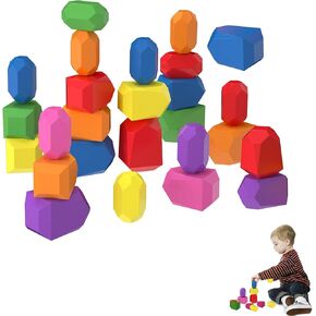 DASEINNGEE 26 Pcs Wooden Sorting Stacking Rocks Montessori Toy Stacking Rocks Balancing Stone Rocks Wooden Building Blocks Toddler Toys for Educational Preschool Learning Toy Ages 3-5 in Kuwait