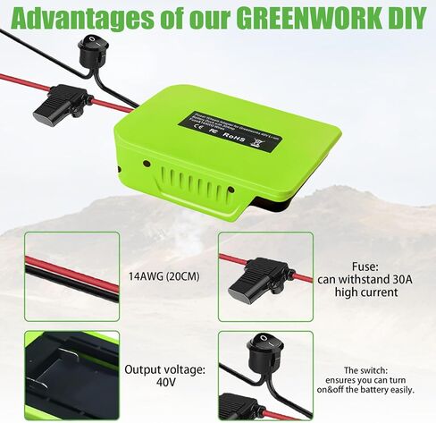 محول عجلة الطاقة لمحول بطارية قاعدة البطارية 40 فولت من Greenworks مع طرف الصمامات والأسلاك، محول طاقة سلك 14 مقياس لسيارة Rc، والروبوتات، واستخدام DIY، وأضواء العمل in Kuwait