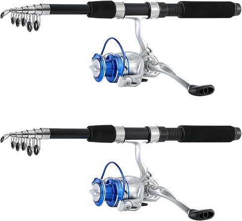 Tripquips Fishing Pole Combo, 6.9ft 2Pcs Telescopic Rods Set, Collapsible Fishing Rods, 2PCS Spinning Reel Set with Carrier Bag Freshwater Fishing Rod and Reel Combos Kits in Kuwait