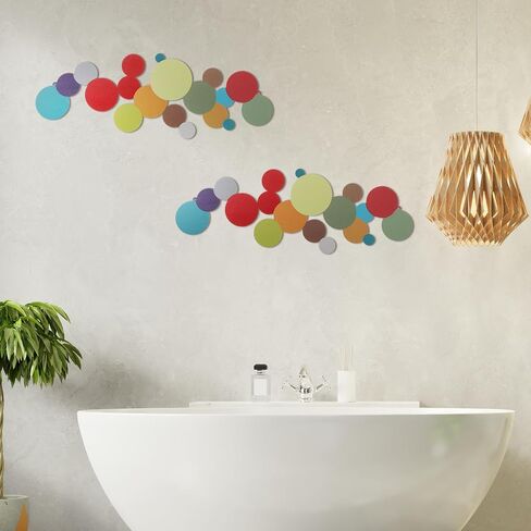 Maxcheck 2 Pcs 15.75''x5.91'' Colorful Dots Metal Wall Art Minimalist Abstract Round Metal Wall Decor Mid Century Modern Art Multicolor Geometric Circle Wall Sculpture for Living Room Bedroom Office in Saudi Arabia