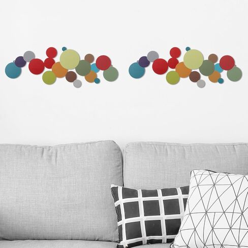Maxcheck 2 Pcs 15.75''x5.91'' Colorful Dots Metal Wall Art Minimalist Abstract Round Metal Wall Decor Mid Century Modern Art Multicolor Geometric Circle Wall Sculpture for Living Room Bedroom Office in Saudi Arabia