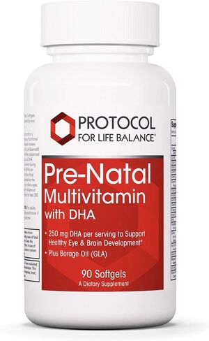 Protocol For Life Balance - Pre-Natal Multitamin with DHA - Prenatal Multivitamin for Women to Support Healthy Eye, Brain Development with Folic Acid (Folate), Borage Oil, Biotin - 90 Softgels in Saudi Arabia