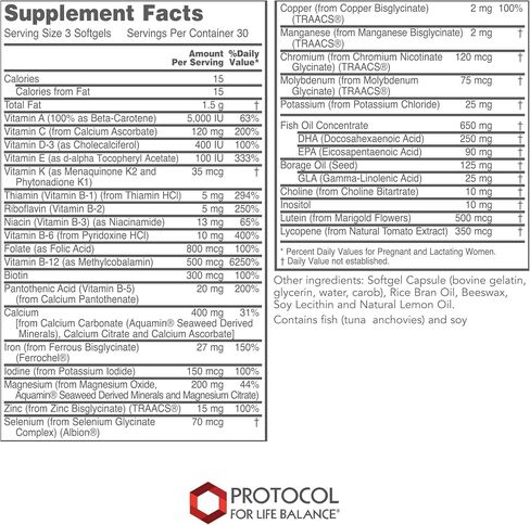 Protocol For Life Balance - Pre-Natal Multitamin with DHA - Prenatal Multivitamin for Women to Support Healthy Eye, Brain Development with Folic Acid (Folate), Borage Oil, Biotin - 90 Softgels in Saudi Arabia