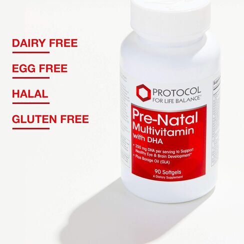 Protocol For Life Balance - Pre-Natal Multitamin with DHA - Prenatal Multivitamin for Women to Support Healthy Eye, Brain Development with Folic Acid (Folate), Borage Oil, Biotin - 90 Softgels in Saudi Arabia